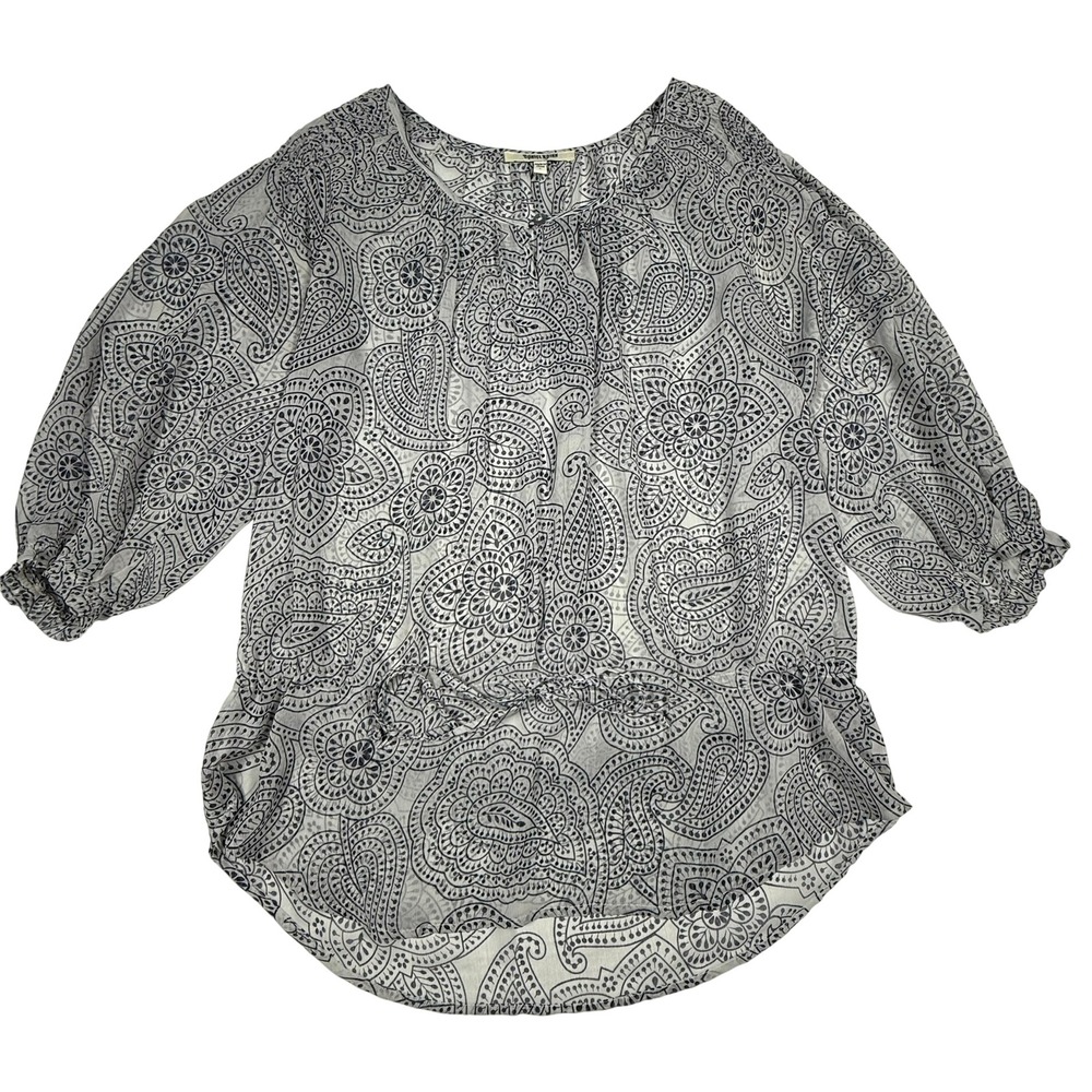 Daniel‎ Rainn Women's Sheer Paisley Print Blouse Top 3/4 Sleeve Button Neck Sz L